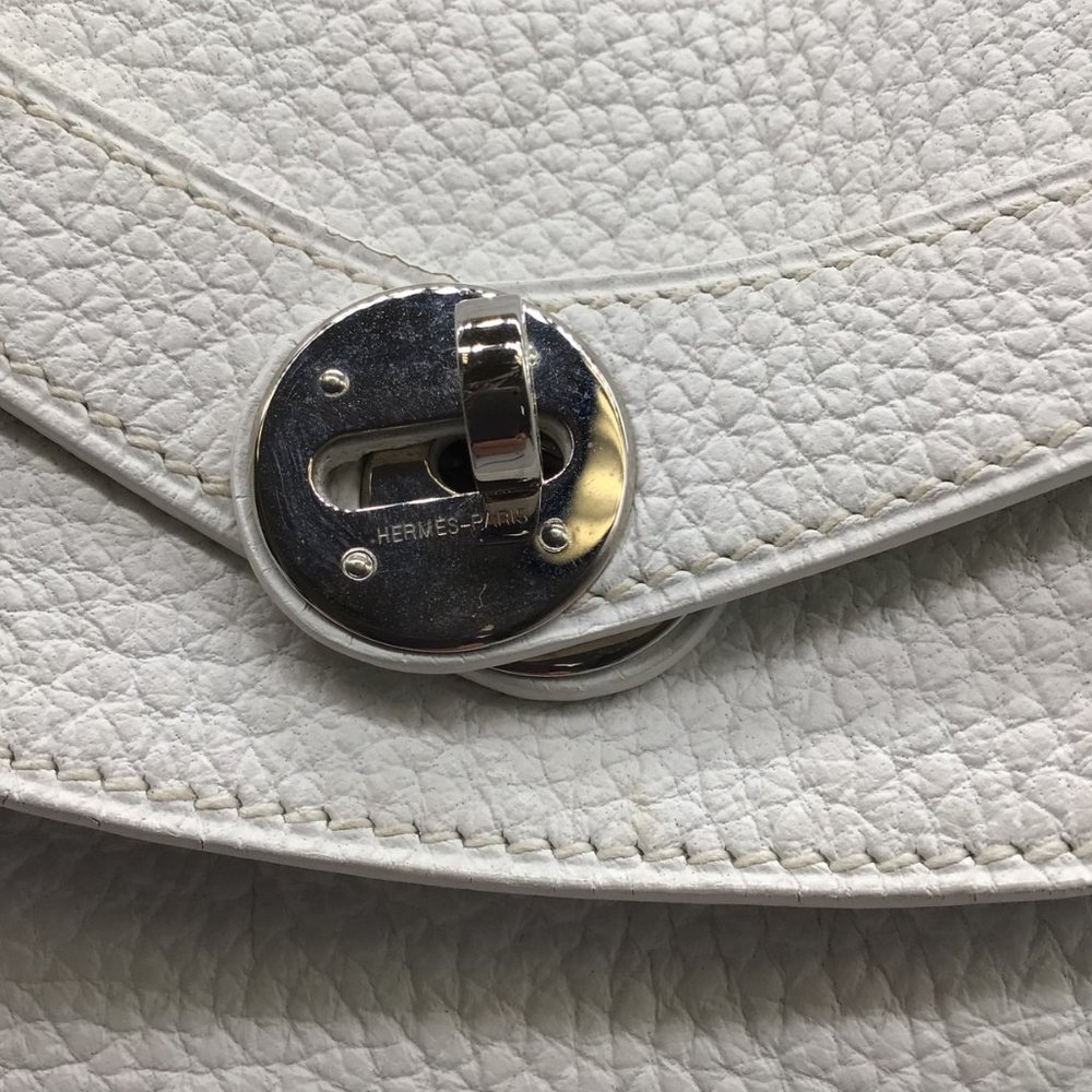 HERMES WHITE 2007 TOGO LEATHER LINDY HANDBAG - Picture 11 of 12